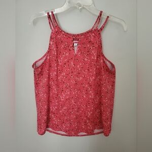 Hawthorn 41 Women Size Large Floral Pink Keyhole Stretch Tank‎ Sleeveless Top